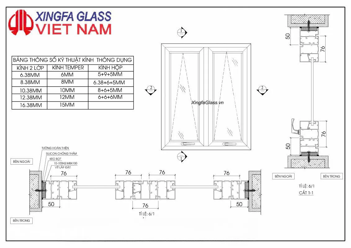 Cấu tạo nhôm xingfa thế hệ 55