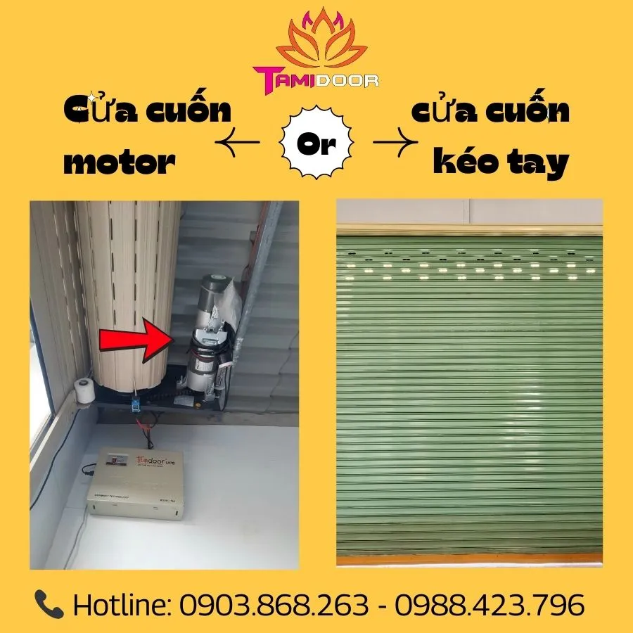 Cửa cuốn motor và cửa cuốn kéo tay khác biệt như thế nào?
