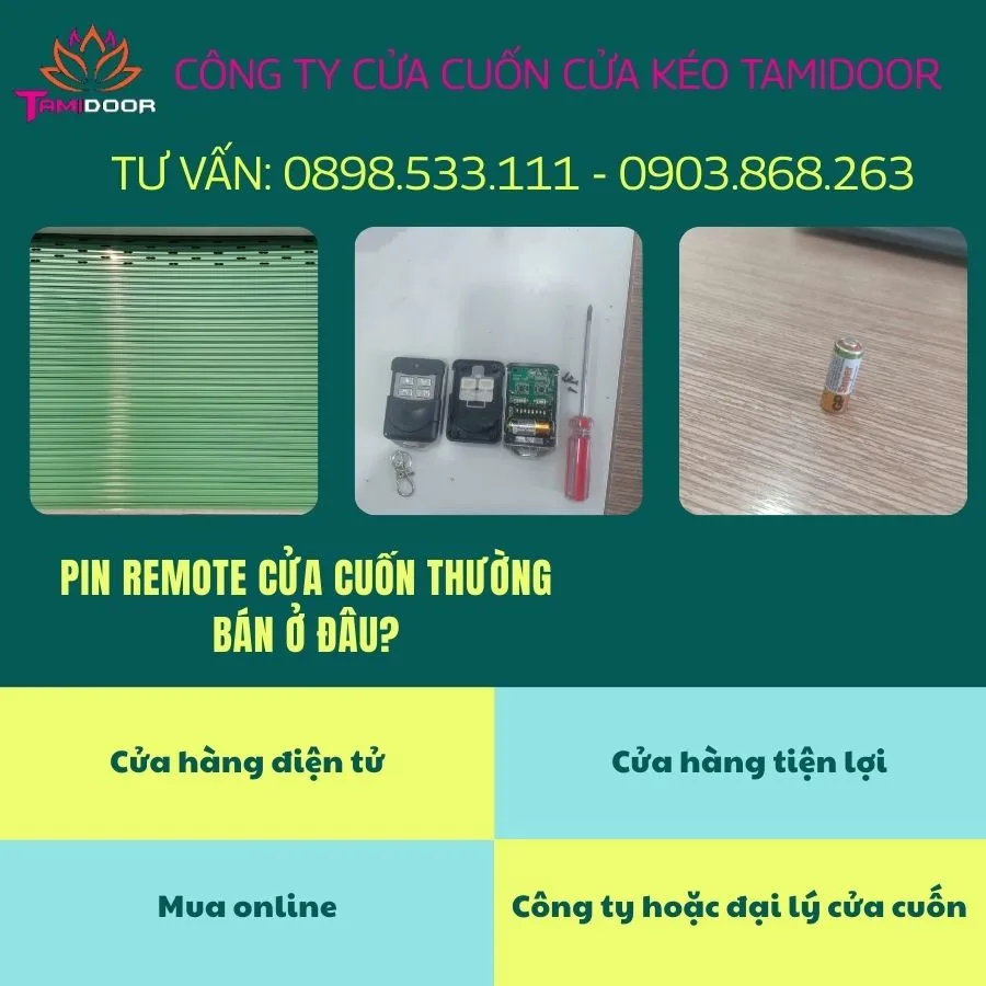 Khi remote cửa cuốn hết pin các bạn có thể tham khảo một số điểm bán pin như: cửa hàng điện tử, cửa hàng tiện lợi, công ty hoặc đại lý cửa cuốn,....