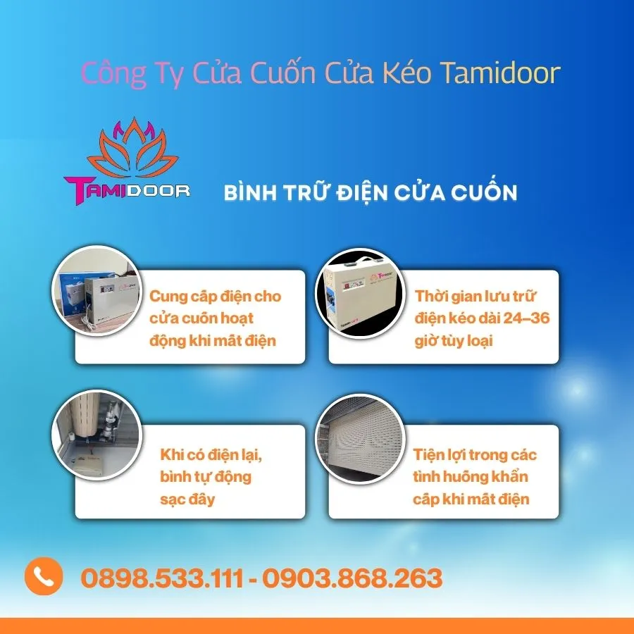 Bình trữ điện cửa cuốn giúp cửa tiếp tục vận hành bình thường khi nguồn điện lưới bị ngắt đột ngột