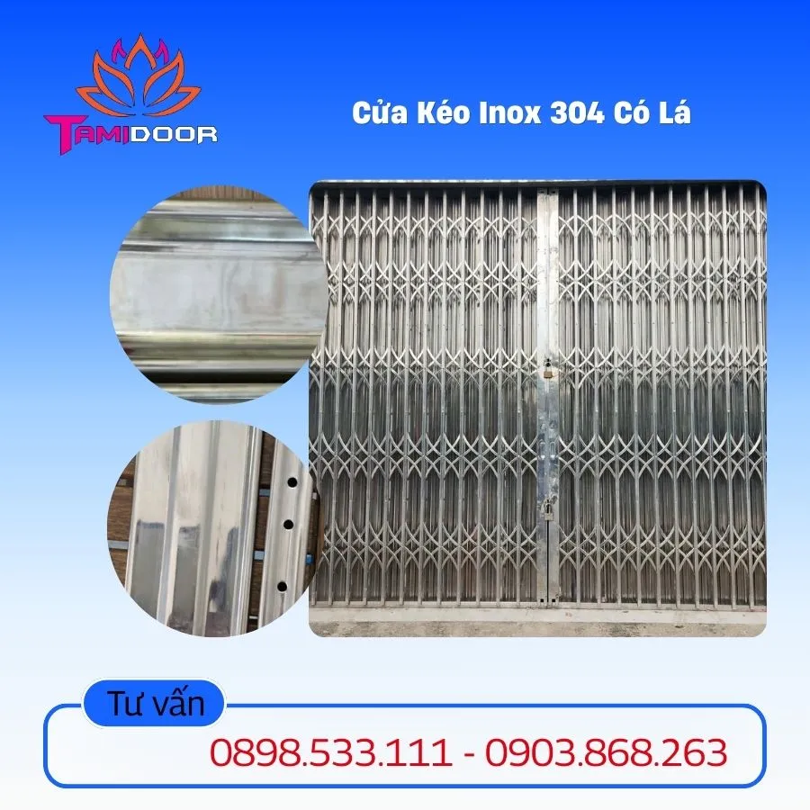 Cửa kéo inox 304 có lá chính là loại cửa cao cấp nhờ khả năng chống gỉ sét và độ bền vượt trội.