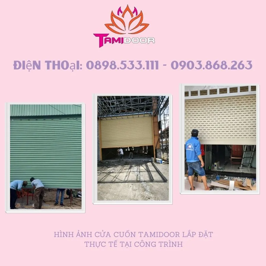 Hình ảnh cửa cuốn Tamidoor khi lắp đặt thực tế tại công trình