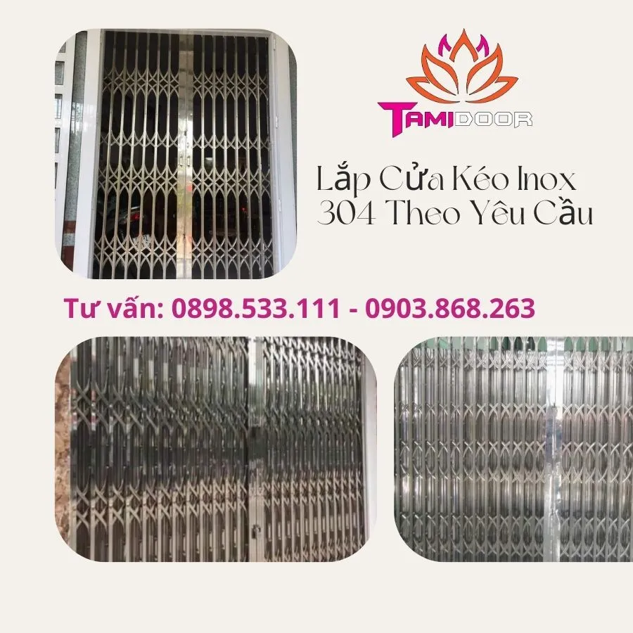 Lắp cửa kéo inox 304 theo yêu cầu