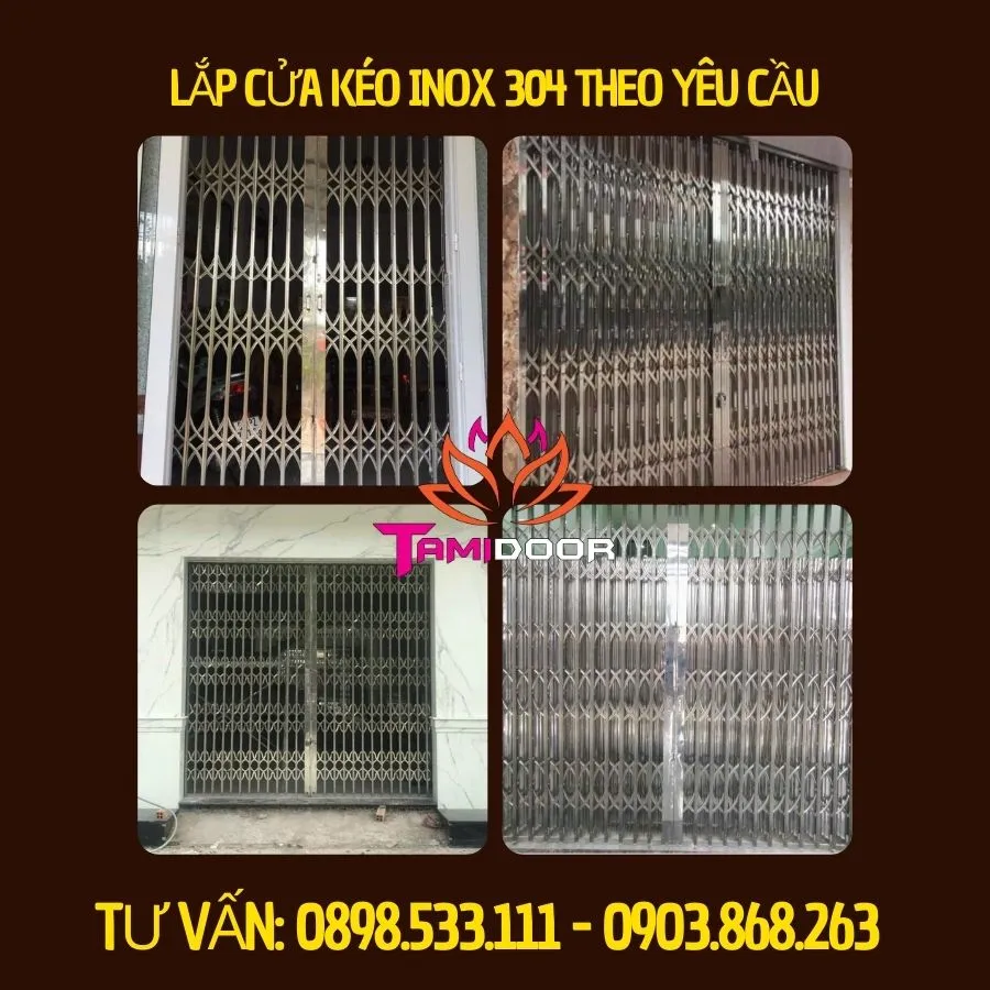 Lắp cửa kéo inox 304 theo yêu cầu